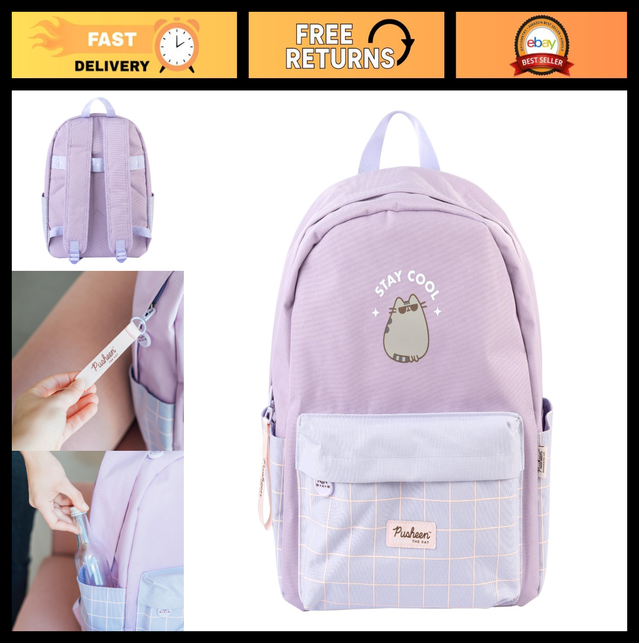 Pusheen Backpack 25L Cute Cat Design, 7.9×11.4×16.5in, Perfect Gift for Cat Love