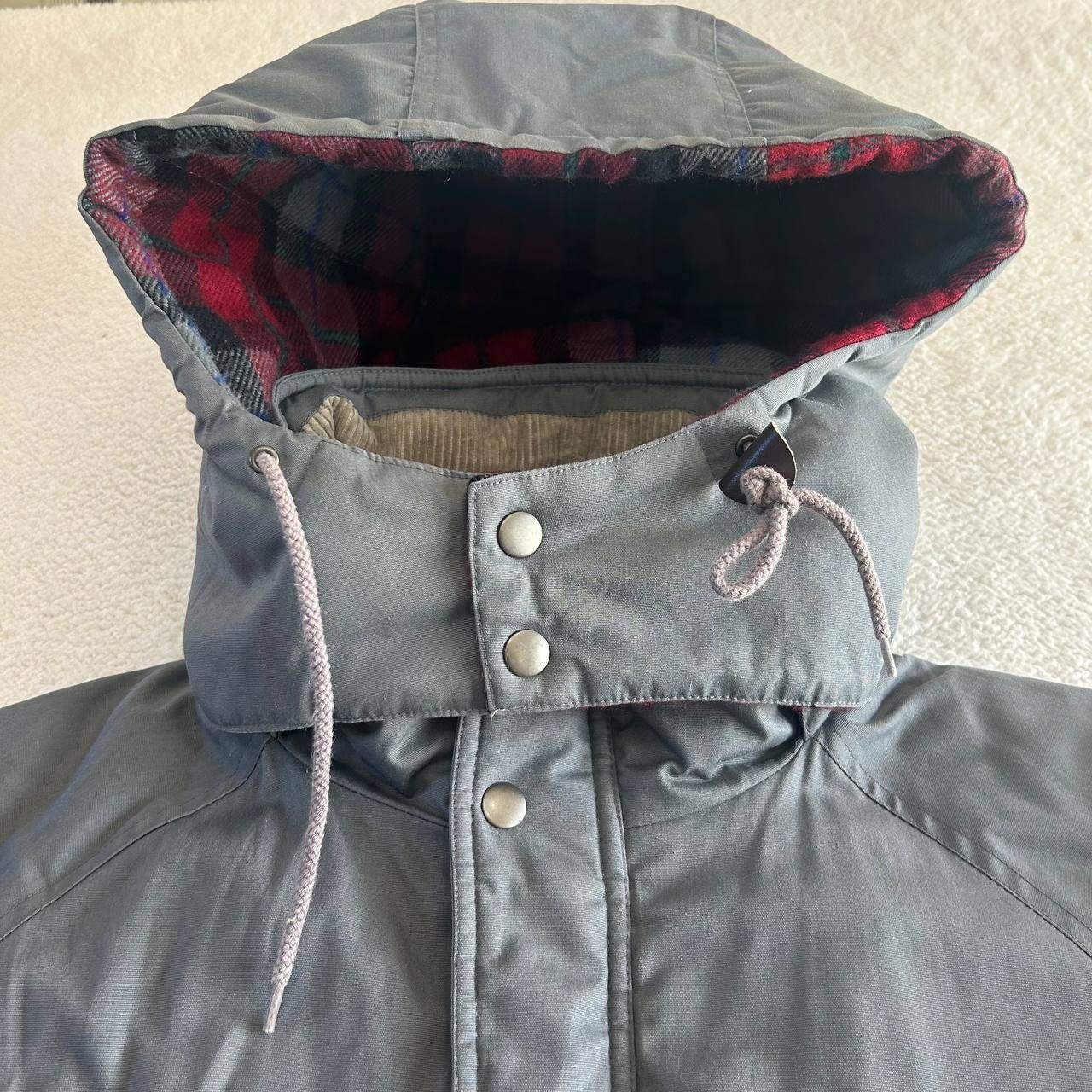 St Johns Bay Parka Chore Coat Size L Gray Flannel Lined Insulated Removable Hood