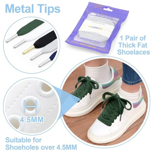 Flat Thick Shoe Laces: 18MM 55 Inch (140cm) 02 White With Silvery Metal Tips