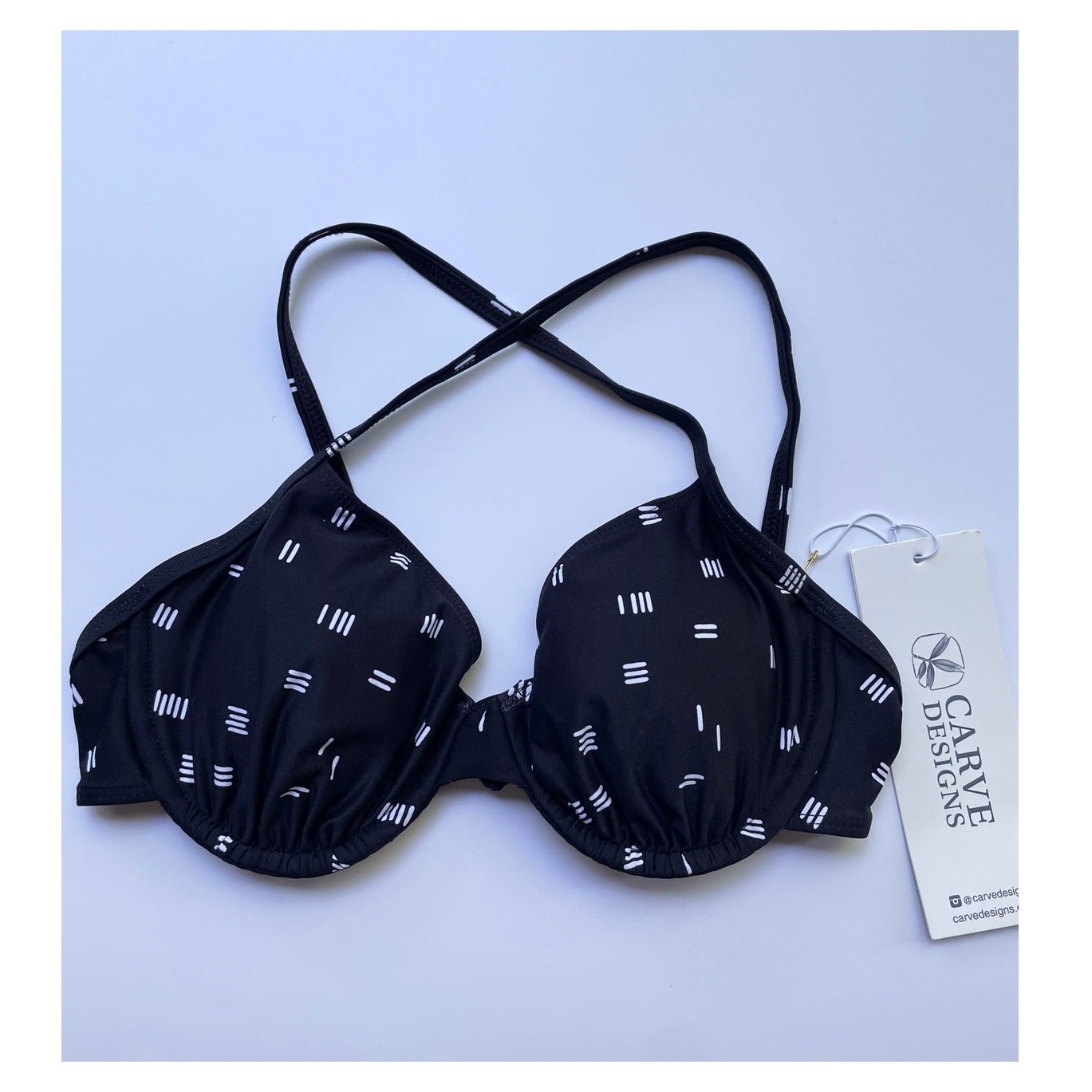 Carve Designs Olivia Bikini Top Swim Dash Black White Size B/C Cup NEW