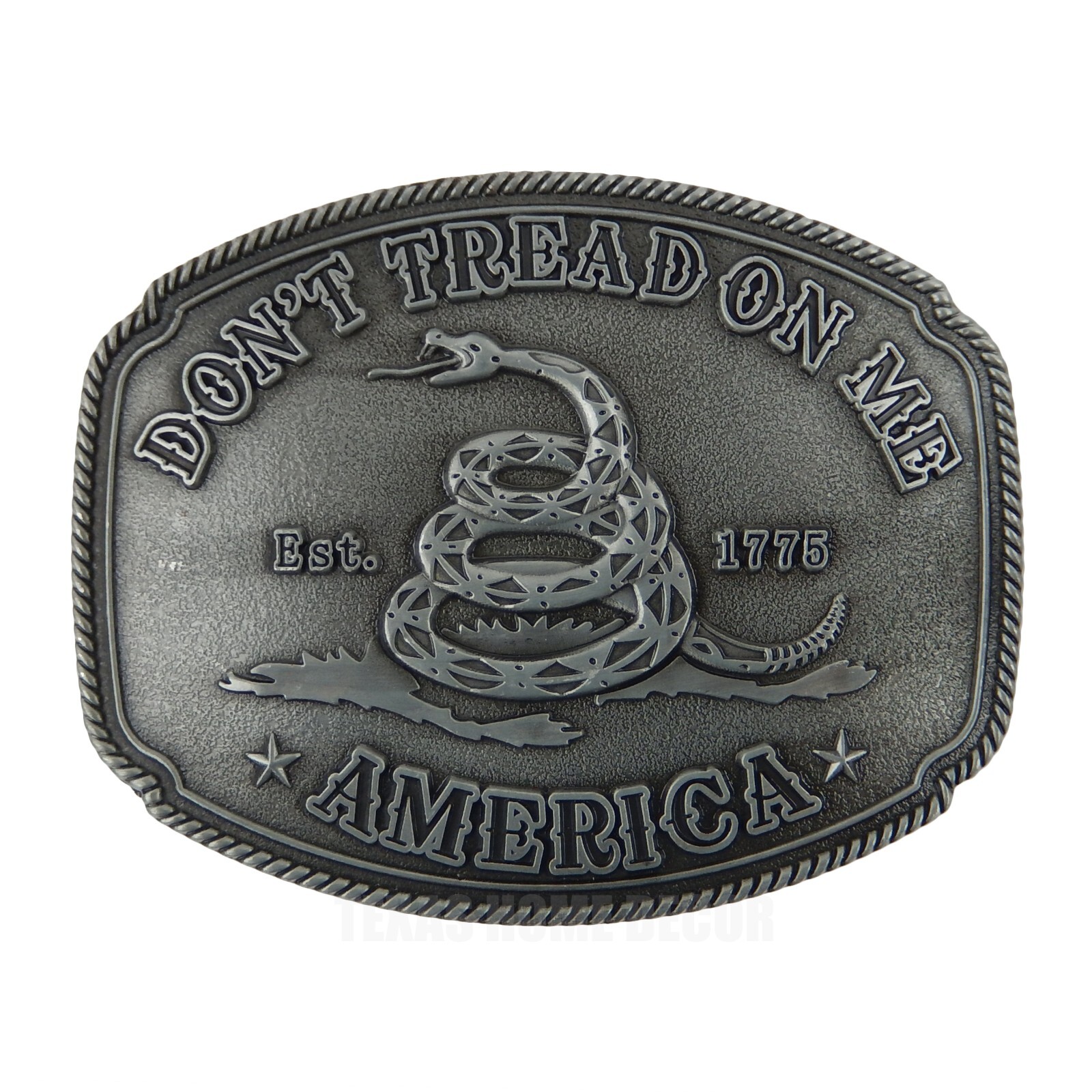 America Don’t Tread On Me Gadsden Flag Snake Belt Buckle Antique Silver Tone