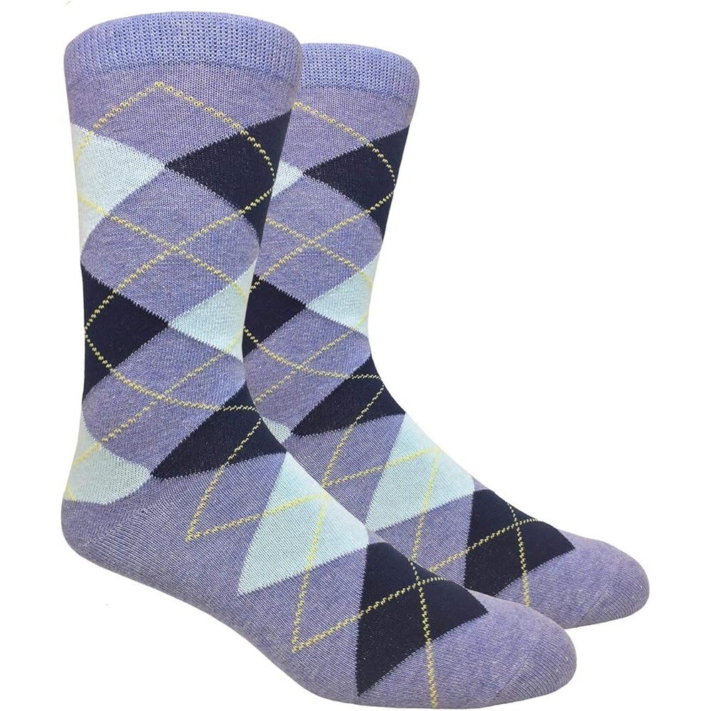 NWT FineFit Blue Black Argyle Knit Crew Socks Mens 10-13