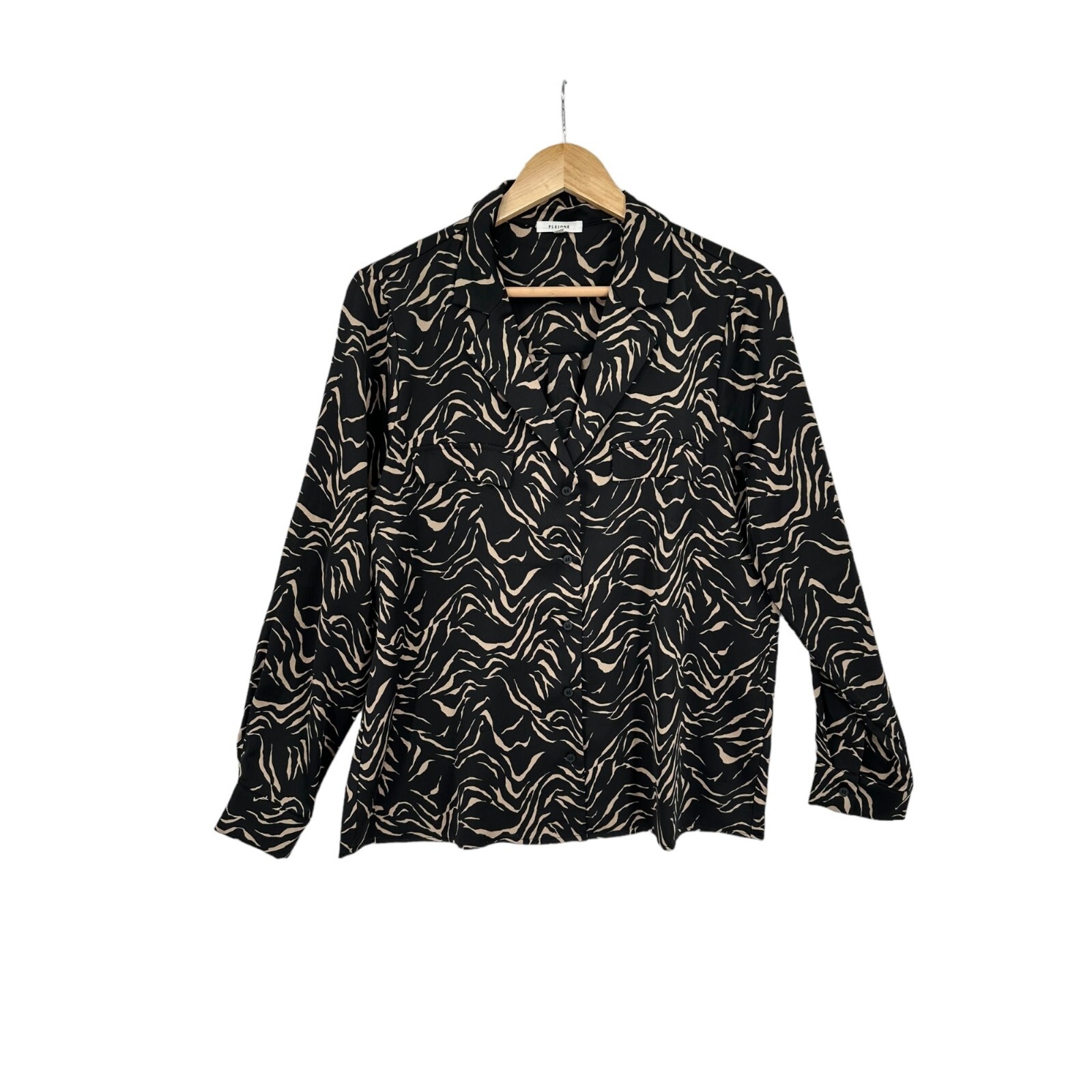 Pleione Top Blouse Shirt Button up Womens Size L Tiger Stripe Work Career