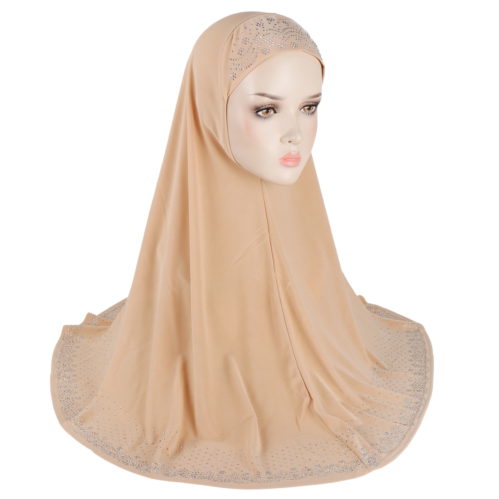 Rhinestone Hijab Full Cover Scarf Women Muslim Khimar Overhead Headscarf Islamic