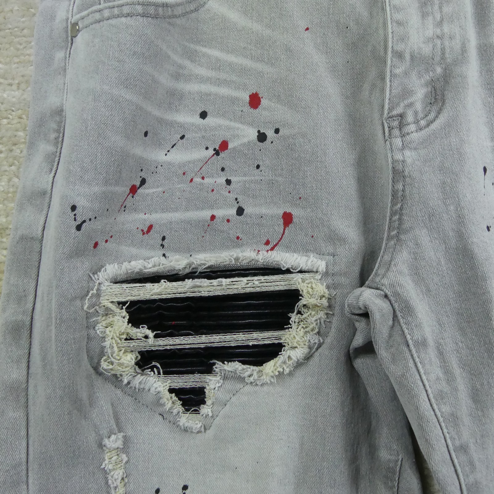 Jeans Mens 32×32 Blue Distressed Paint Splatter Whiskering Streetwear