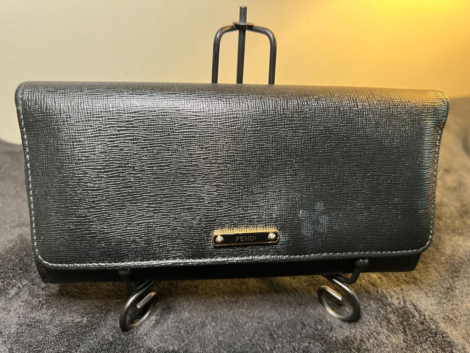 Authentic Vintage Fendi Selleria Black Leather Continental Wallet Zip Coin