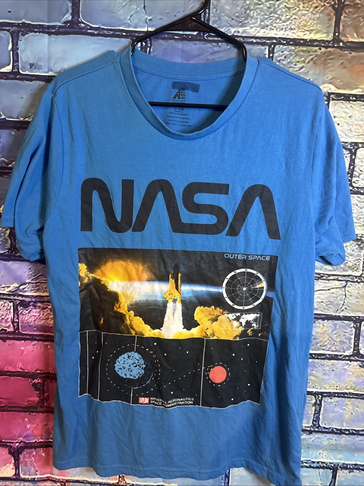 NASA LOGO SPACE SHUTTLE PLANETS T Shirt Mens XL BLUE ADTN SPACE MOON