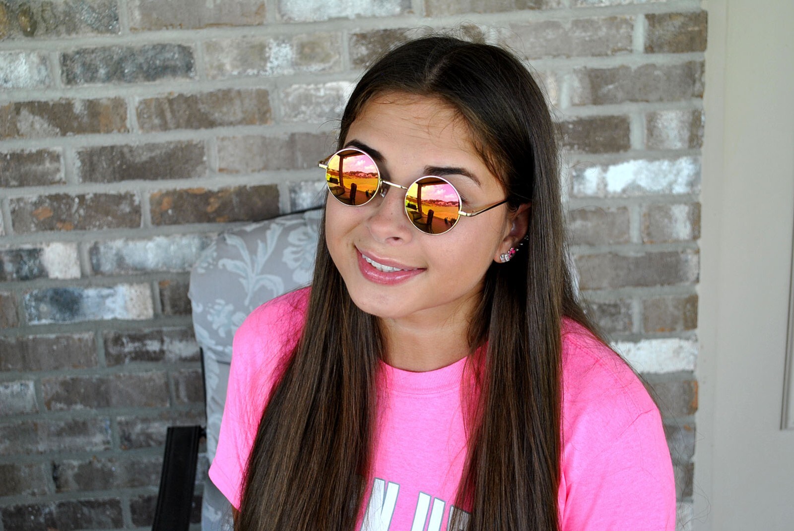ROUND SUNGLASSES RED MIRROR LENS 43mm GOLD METAL FRAME ONE PAIR