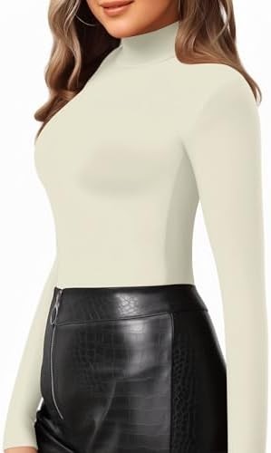 Mangopop Tee Soft Solid Womens Mock Turtle Neck Slim Fit Long Sleeve