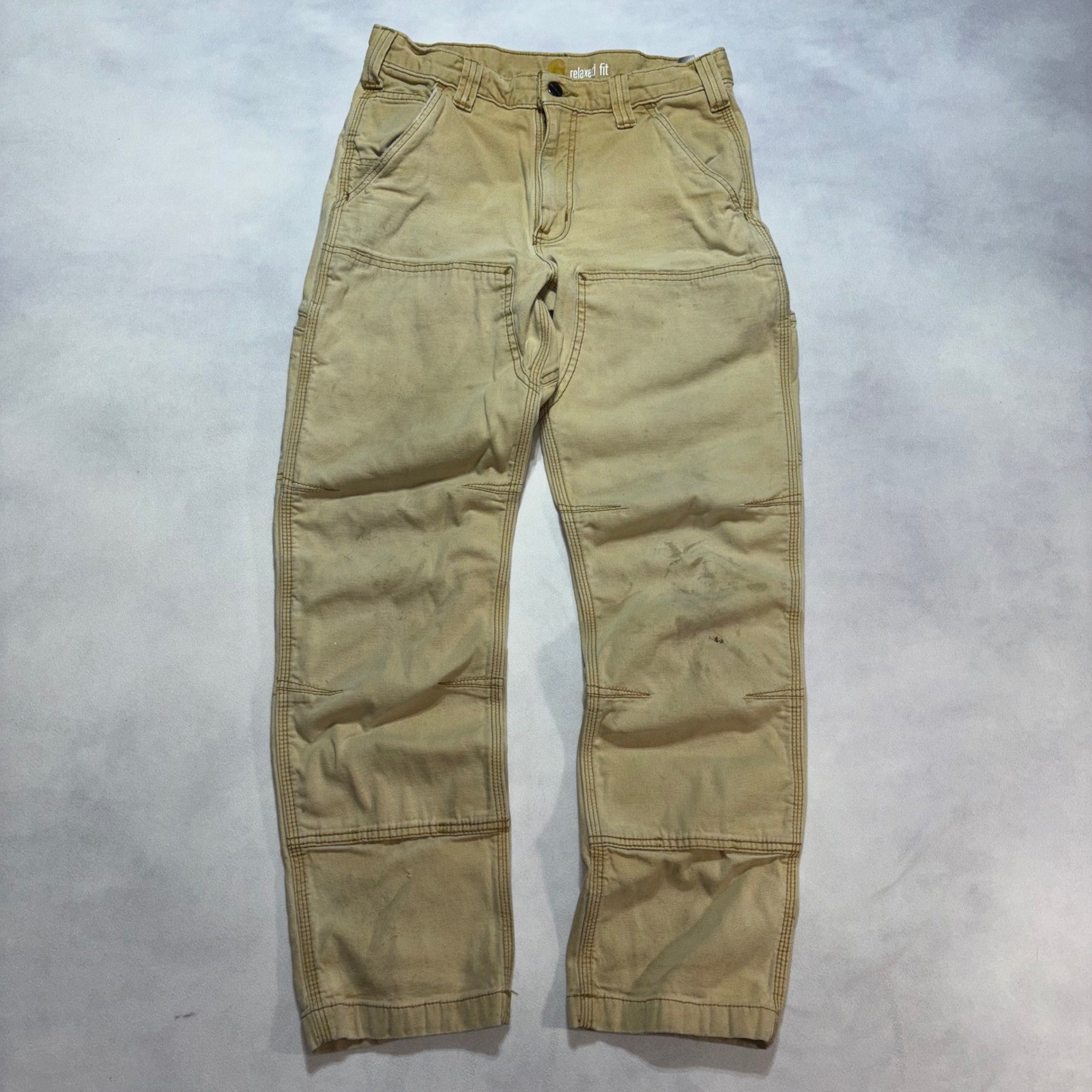 Carhartt Double Knee Pants Men’s 29×28 Relaxed Fit Tan Faded Workwear Carpenter