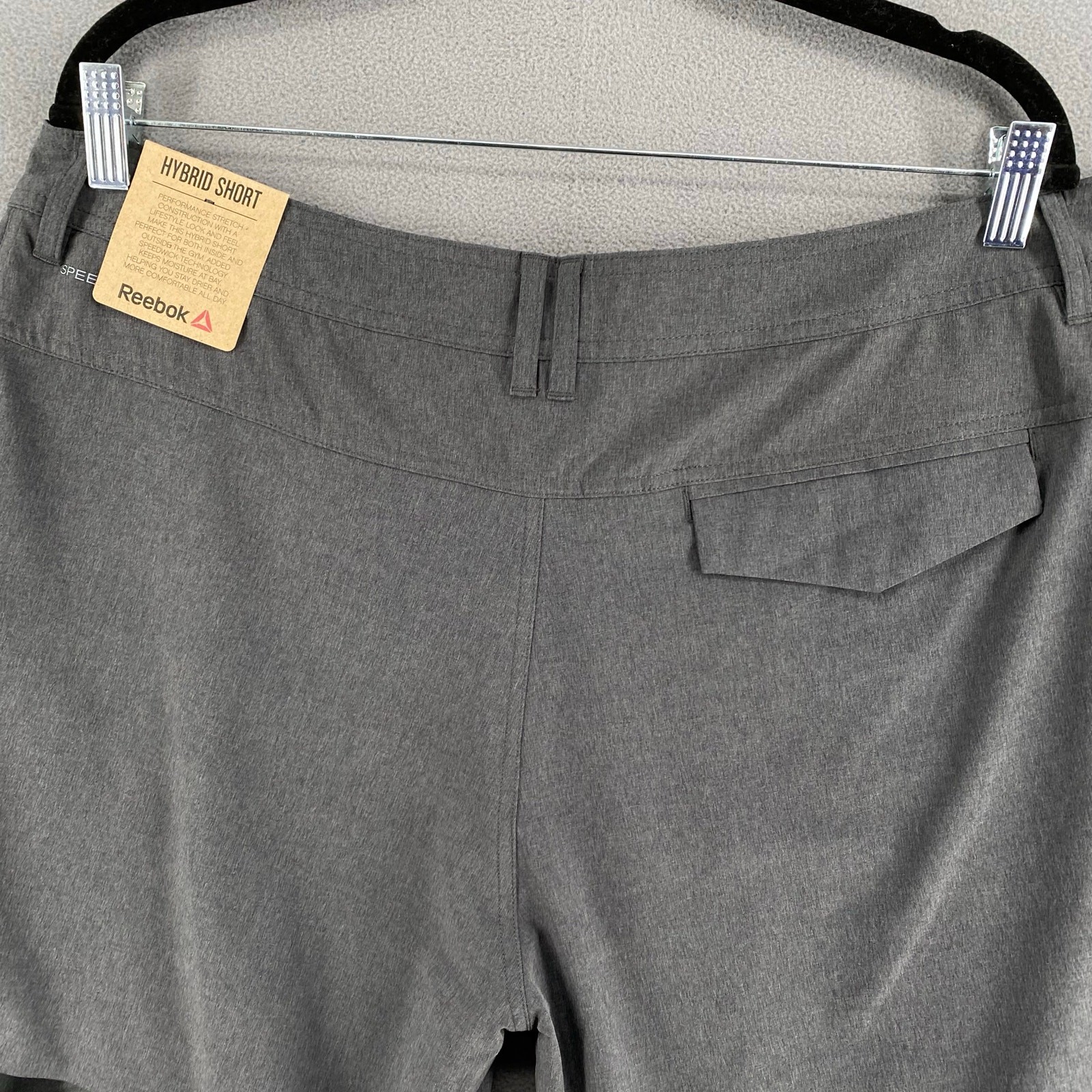 Reebok Hybrid Training Shorts Mens 36 Gray Speedwick Swim Outdoor Hiking Golf