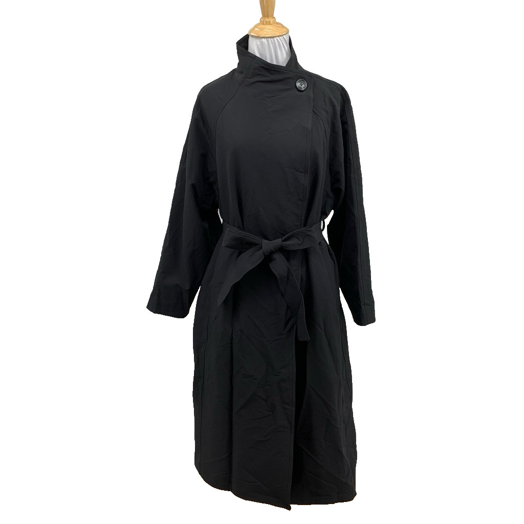 OGL Coat Womens XS Extra Small Black Nylon Blend Belted Button Stretch Trench