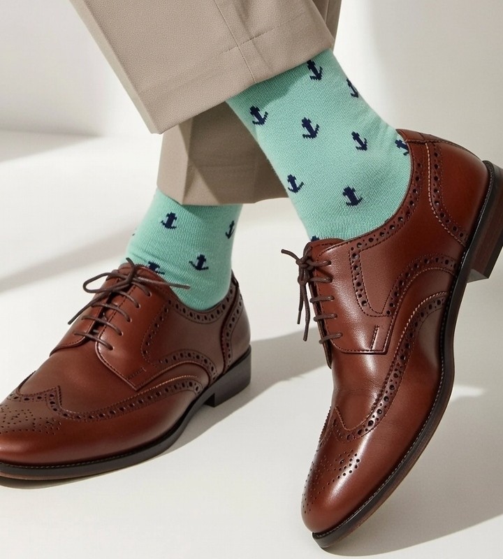CREW CLOTHING | Mens Green Anchor Motif Luxury Socks | One Size UK 6-11 EU 40-46