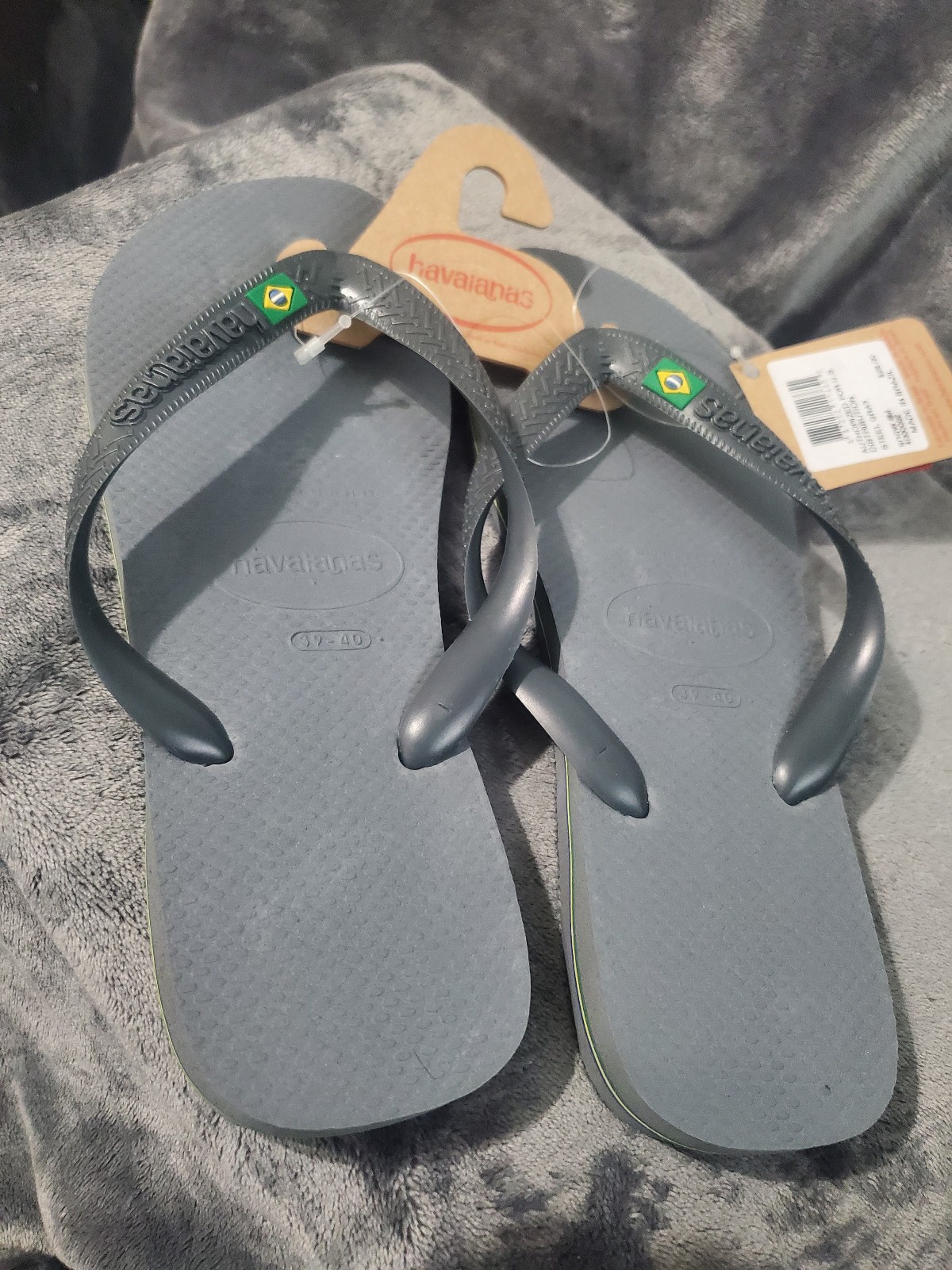 Havaianas Brasil Logo Flip Flops Steel Gray New With Tags Size Women 9 10 Men 8