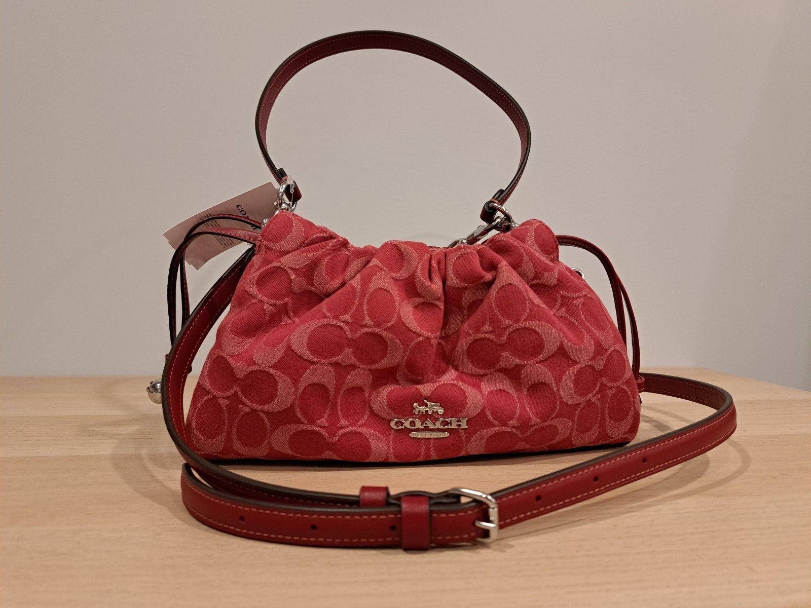 New Authentic Coach Faye Shoulder Bag Signature Logo C Denim CDB93 Silver Red