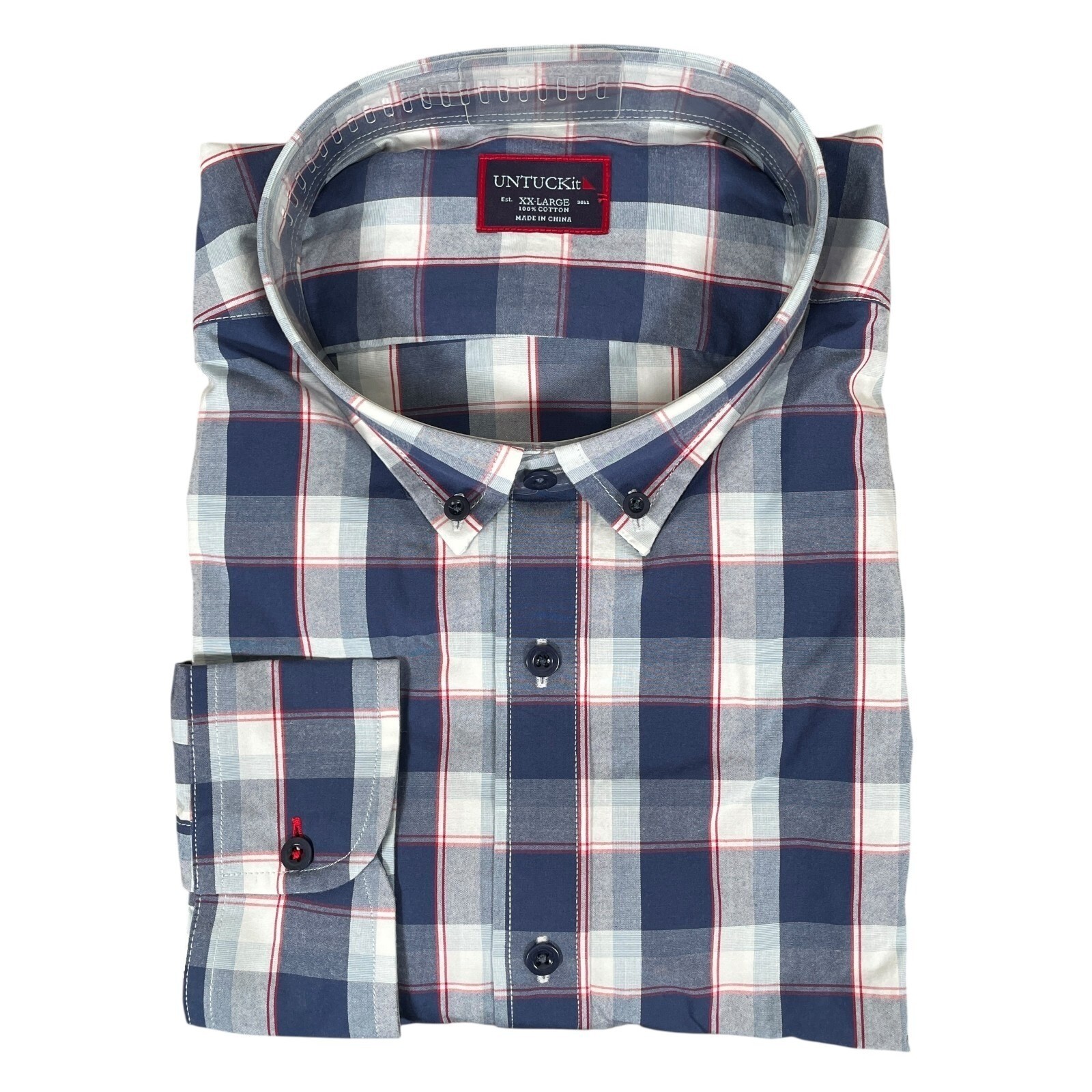 UNTUCKit St. Pierre Button Down Shirt Mens 2XL Reg Blue Plaid Long Sleeve NEW