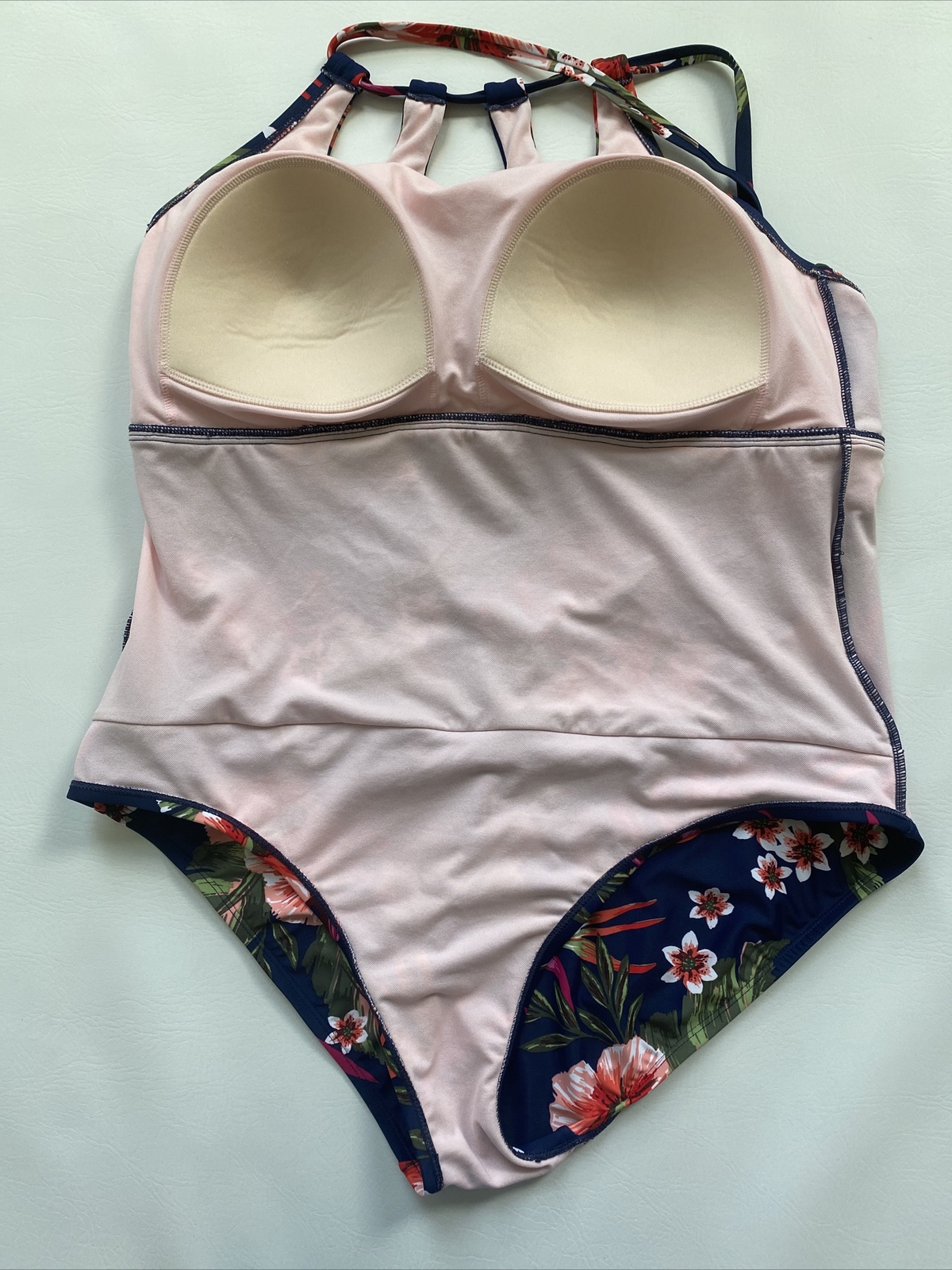 Kona Sol Womens Sz22W Swim Wear Racerback Built In Bra Wireless Adjustable Bands