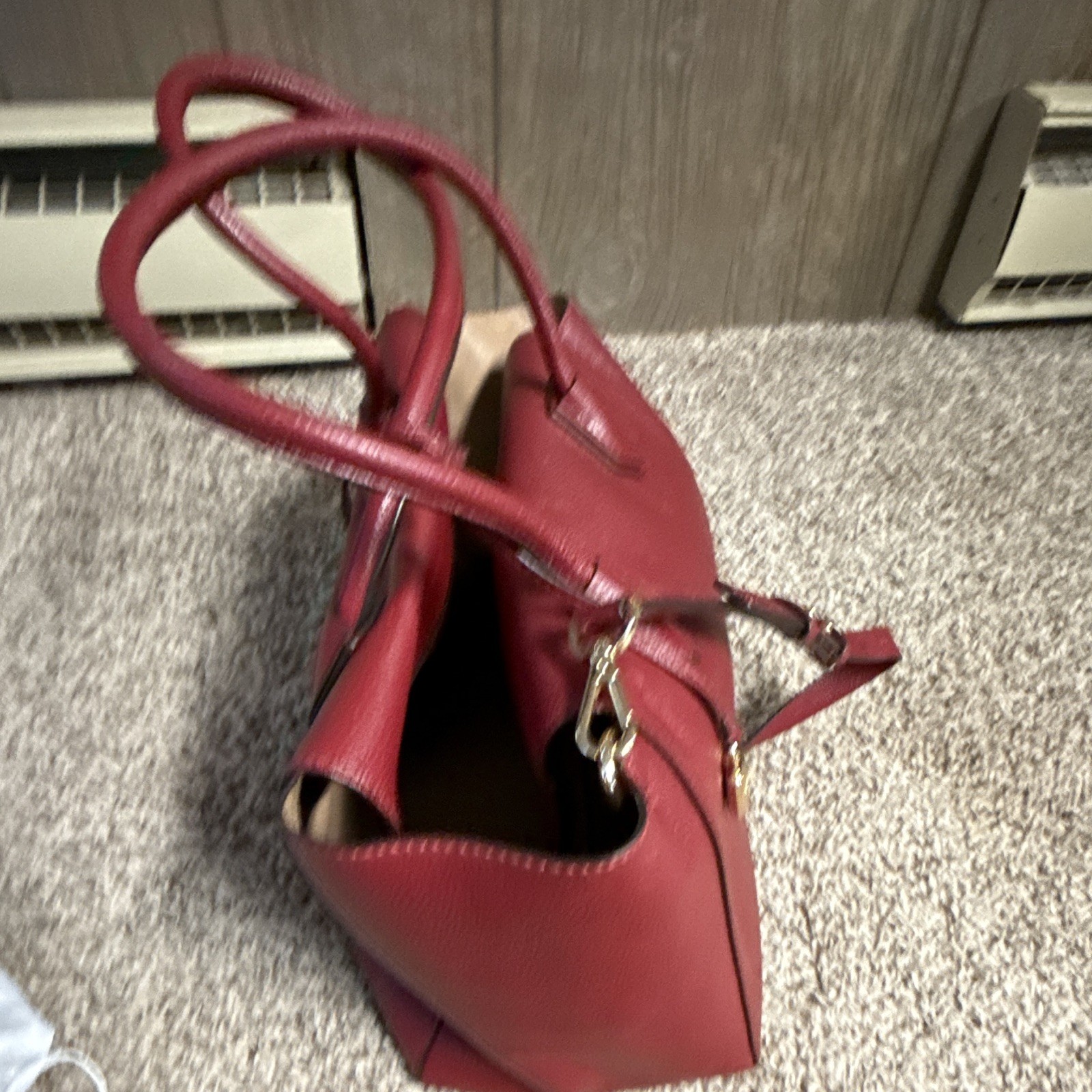 Michael Kors Burgundy Pebbled Satchel Medium Zip Detachable Strap Padlock Gold