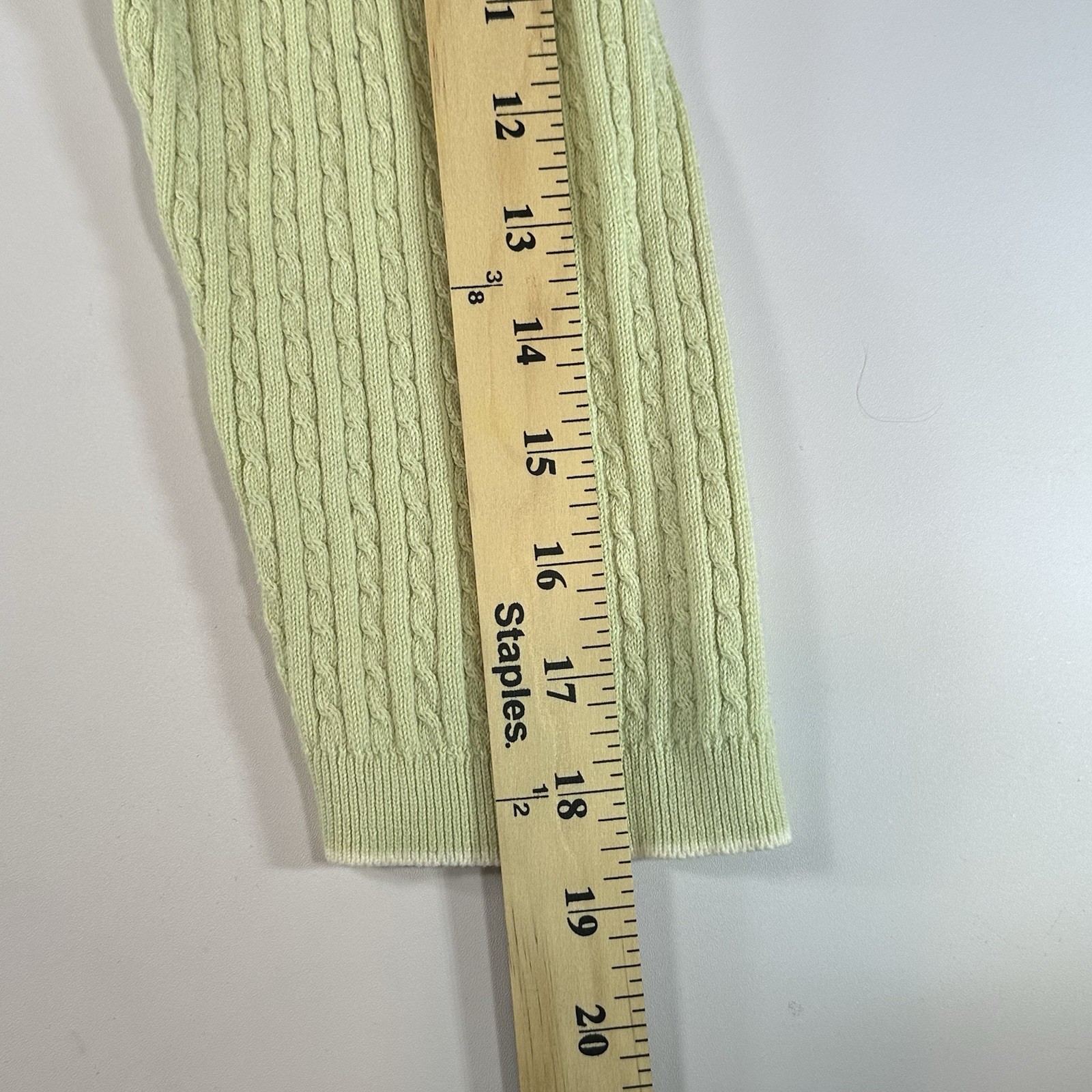 Lauren Ralph Lauren Cable Knit Sweater Women Large Cotton V Neck Mint Green