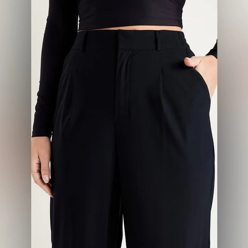 Old Navy 2X High-Waisted SleekTech Trouser Pants Black #784434 Stretch Go Dry