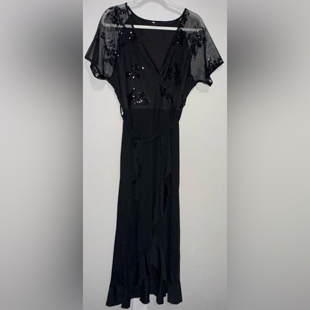 Source Unknown Plus Size 2X Party Sequin Black High Low Dress 283