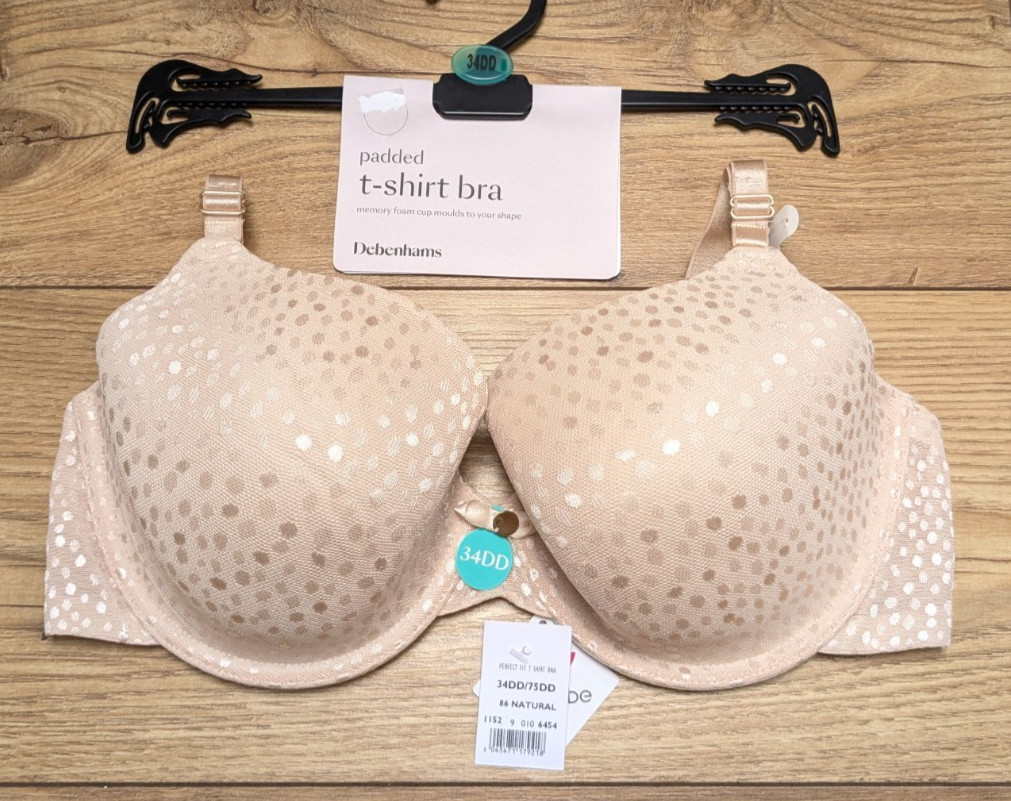 Debenhams Perfect Fit Natural Opaline Wired Padded T-Shirt Bra UK 34DD