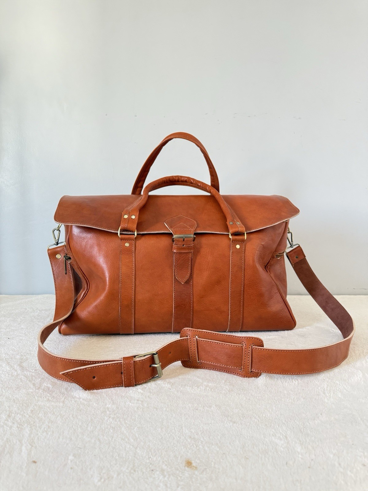 Genuine Leather Travel Bag – Cognac Caramel Brown | 55 × 35 × 25 cm – handmade