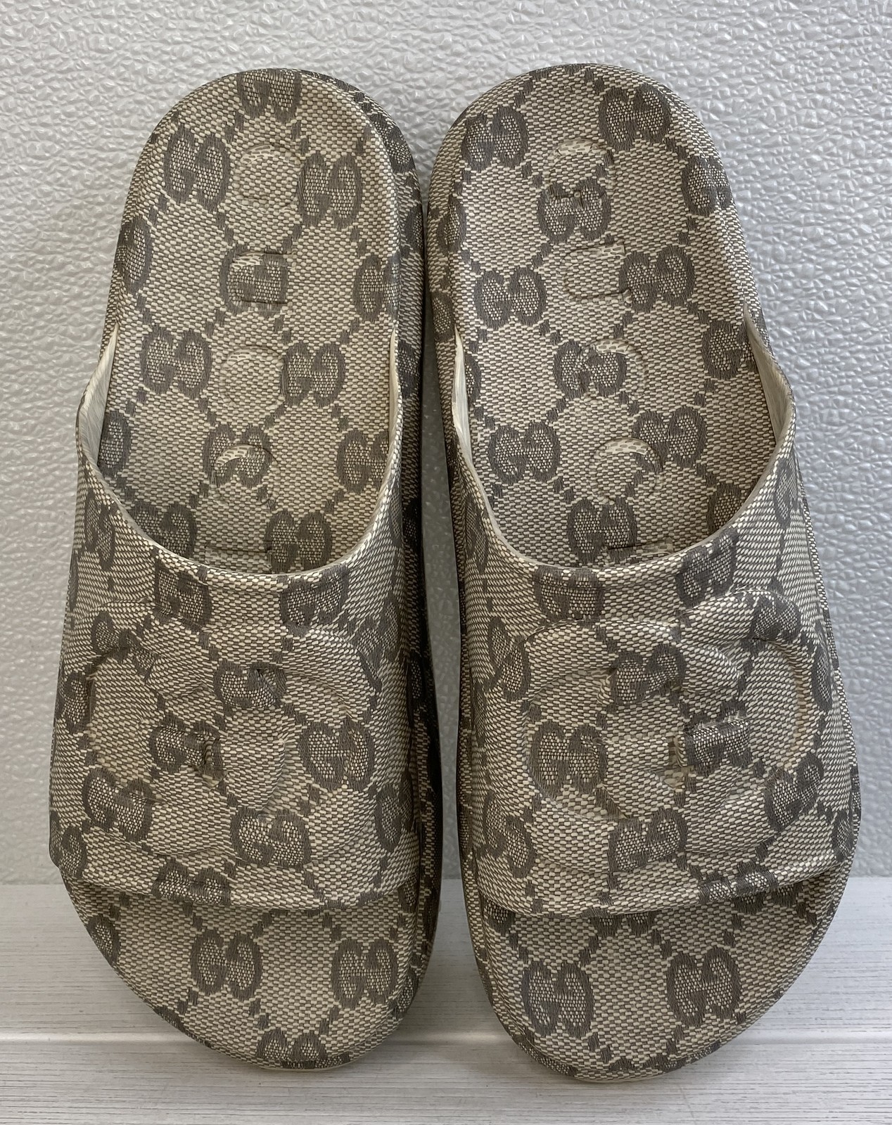 Gucci Miami Slides Mens US12 UK11 Beige-Ebony Rubber Platform Sandals *PREOWNED*