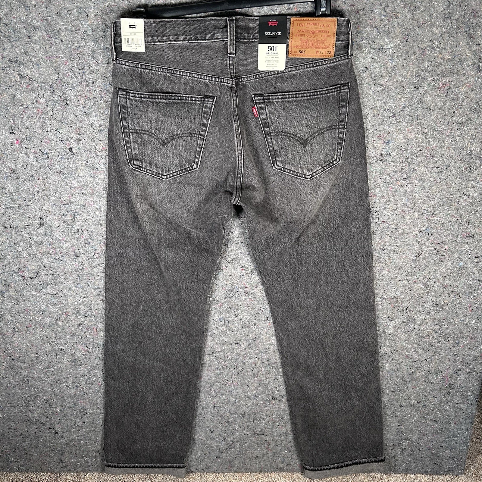 Levi’s 501 Selvedge Straight Fit Big E Denim Jeans Black Ash Men’s Size 33X32