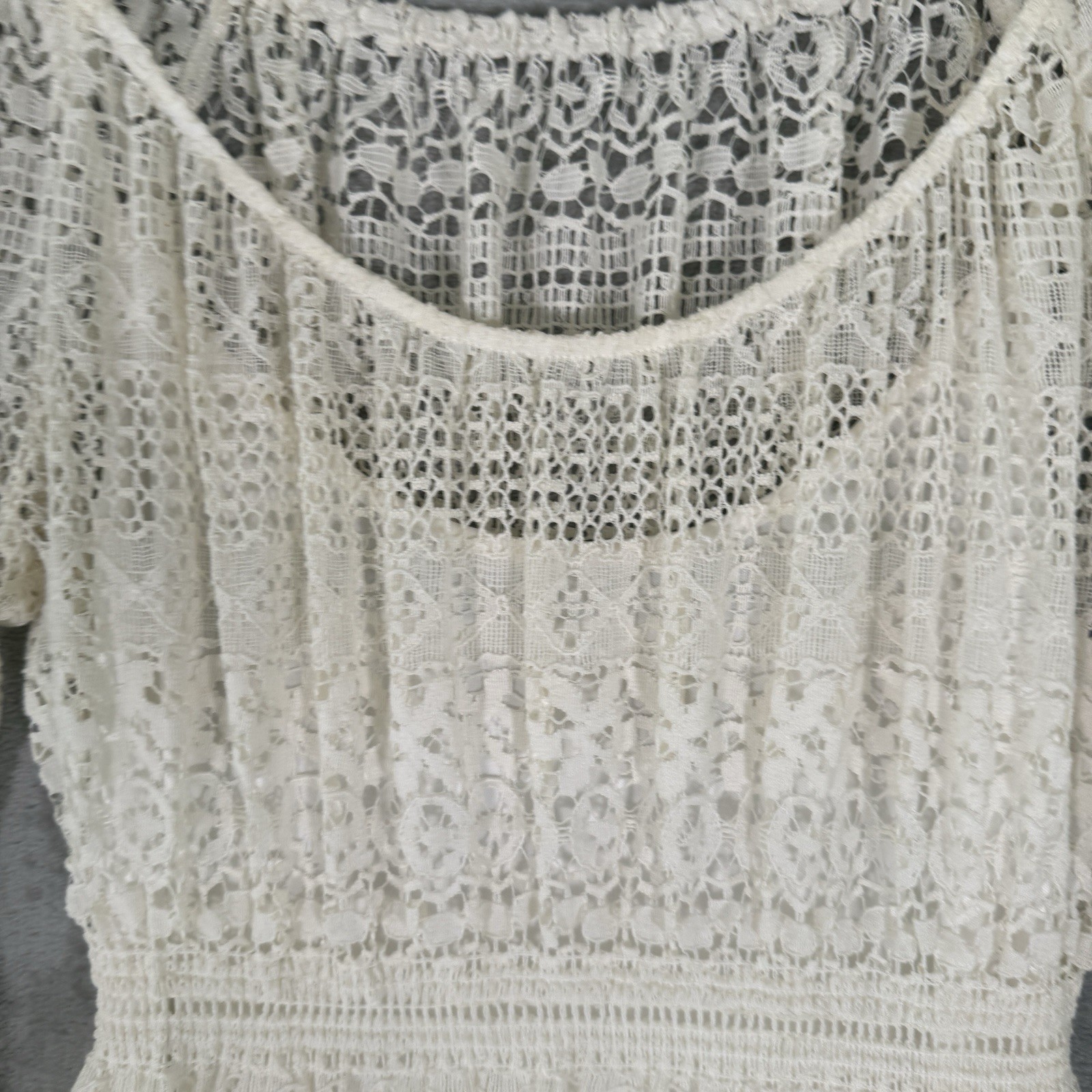 Boston Proper Cream Crochet Lace Bell Sleeve Dress Womens Size 8 Boho Angel Core