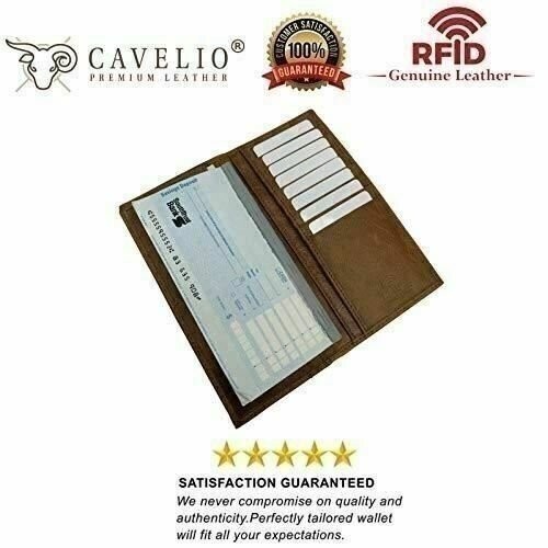Genuine Leather Long Bifold Checkbook Cover Wallet Multi Card Pocket Holder USA