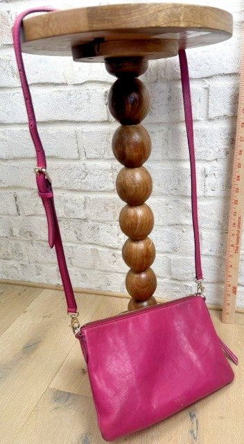Fossil Sydney Crossbody Bag Adjustable Purse Clutch Fuchsia Hot Pink Leather