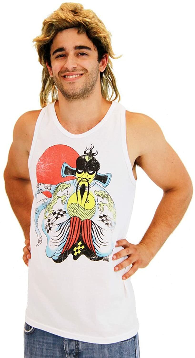 Adult Big Trouble Little China Fu Manchu Jack Burton Tank Top & Wig Halloween