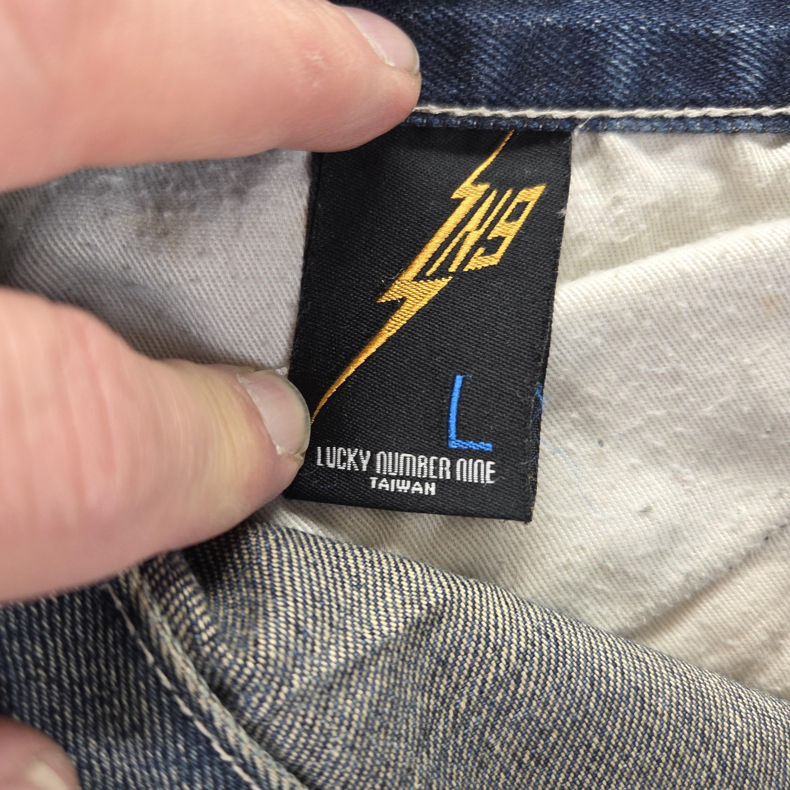 Selvedge Jeans Mens Blue Thrashed Patchwork Whiskers Honeycomb Fits 33×31