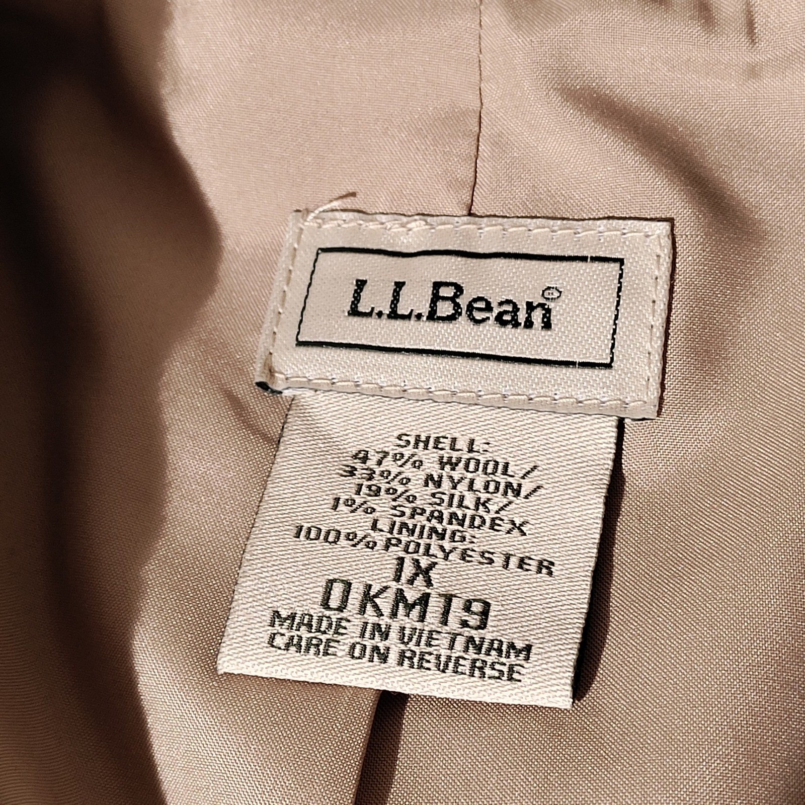 LL Bean Womens Plaid Wool Silk Blend 3-Button Blazer Jacket Brown Tan Sz 1X