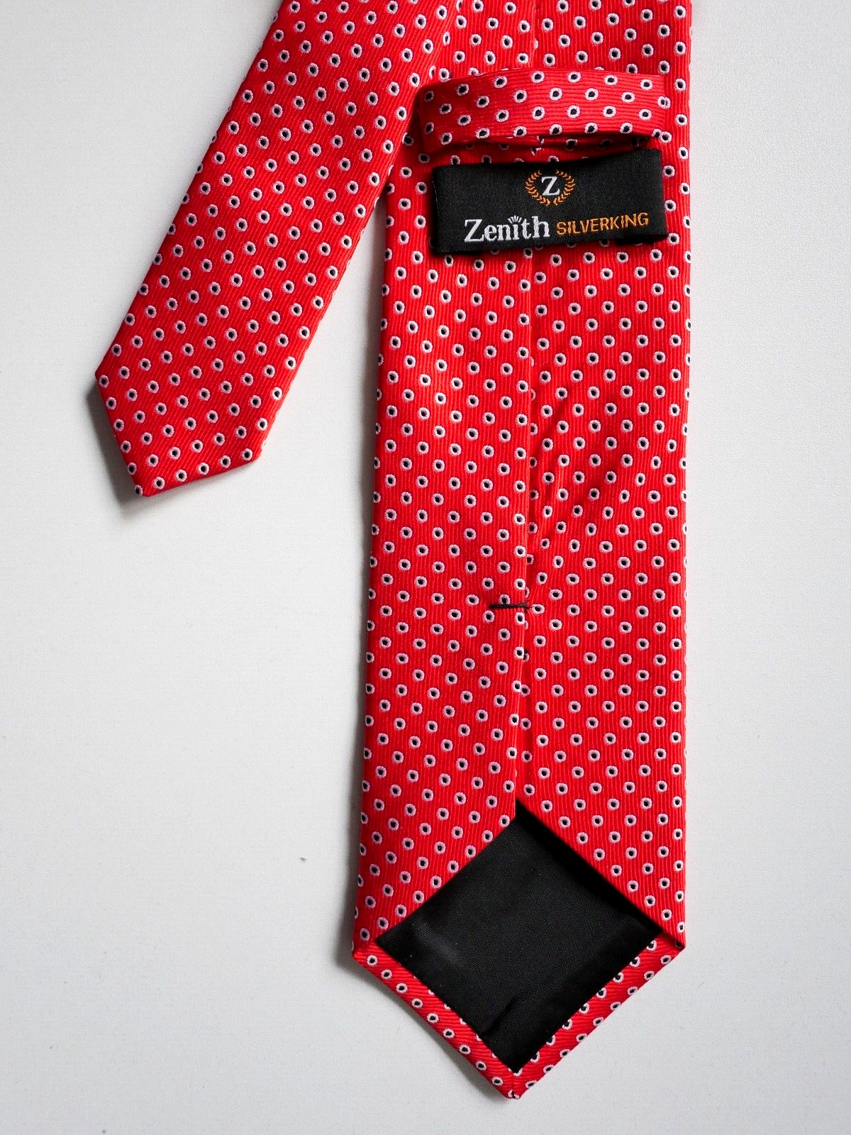 NEW ZENITH Silverking 100% Woven Jacquard Red Polka Dot Tie 57″x3″