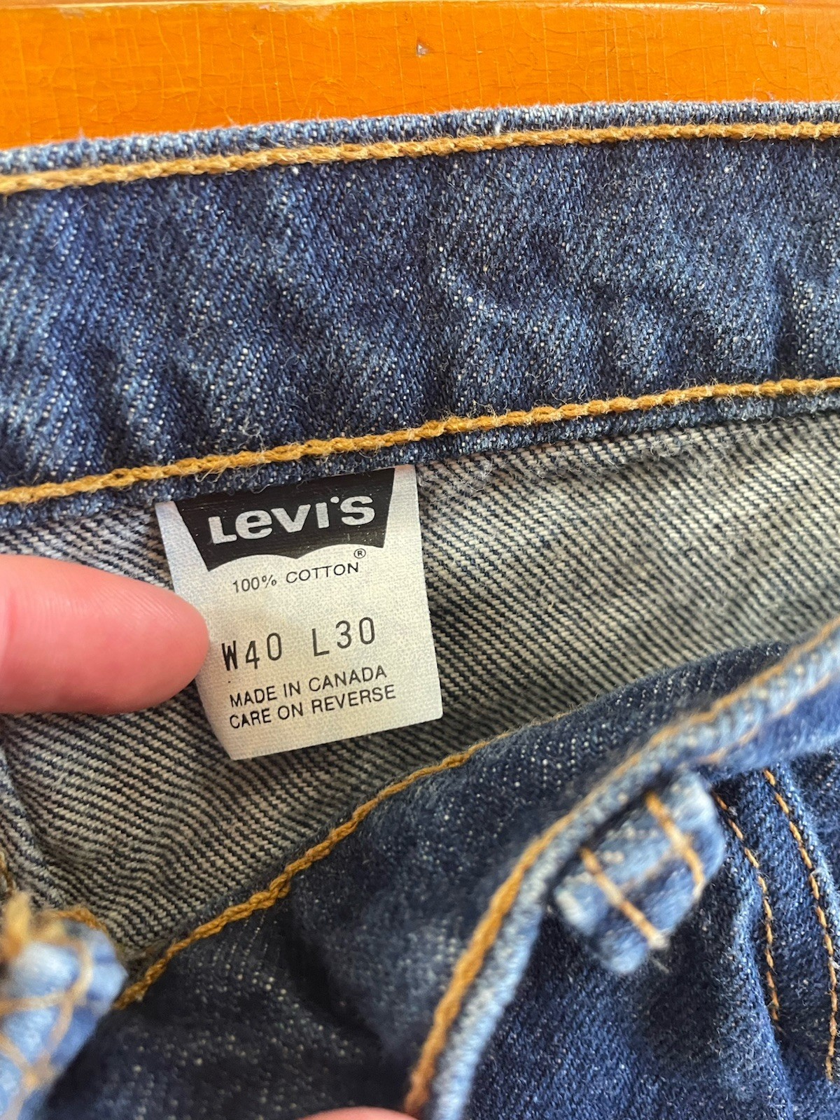 Vintage 80s Levis 505 Orange Tab Jeans Indigo Dark Denim 40×30 Made in USA