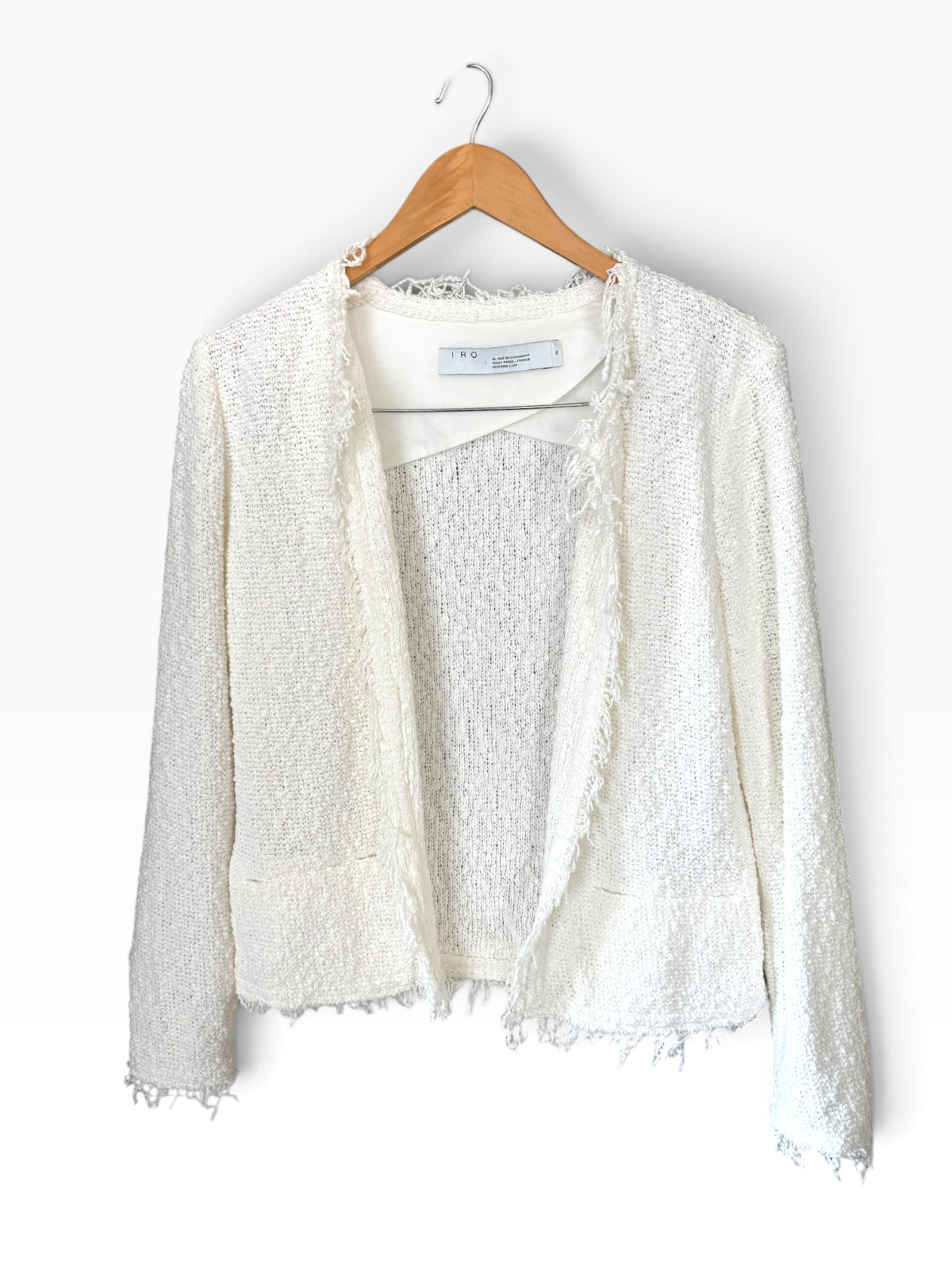 NWOT IRO Paris Shavani Ivory Fringed Knit Open Blazer Jacket Size FR 38 / US S