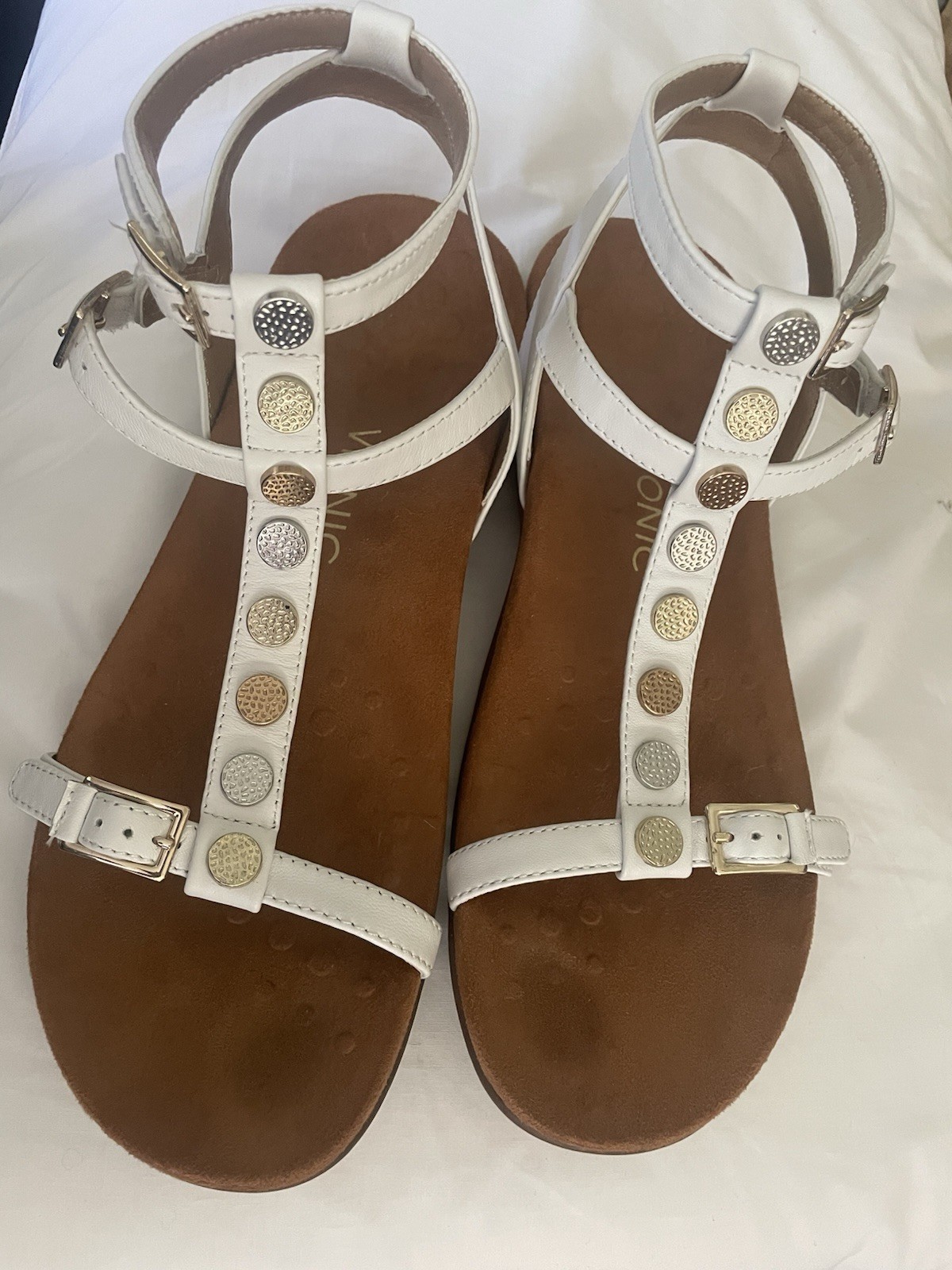 Vionic Hailey Gladiator Strappy Sandals White Leather, Size 10