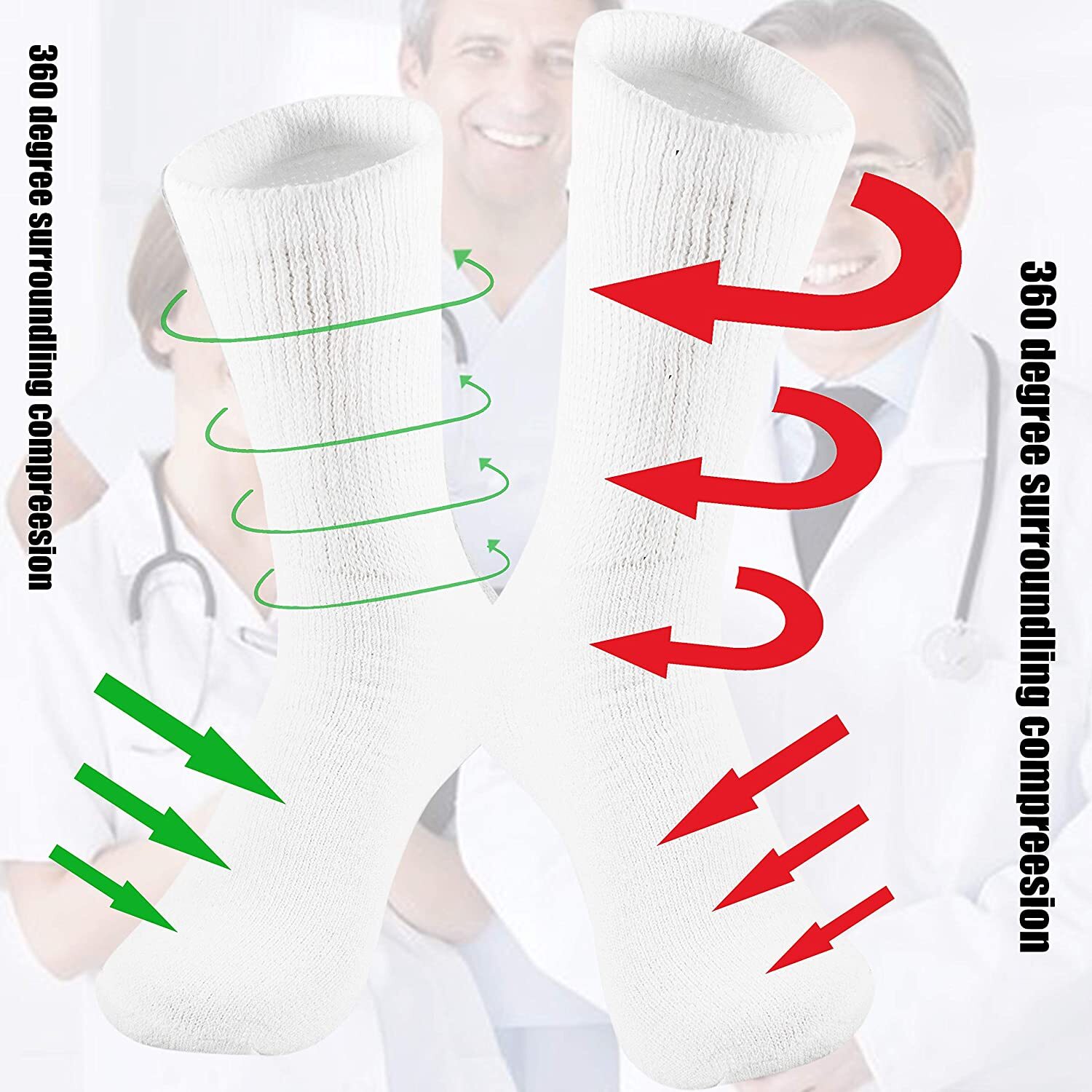 6 Pairs Womens Mens Cotton Diabetic Crew Socks 9-11 10-13 13-15