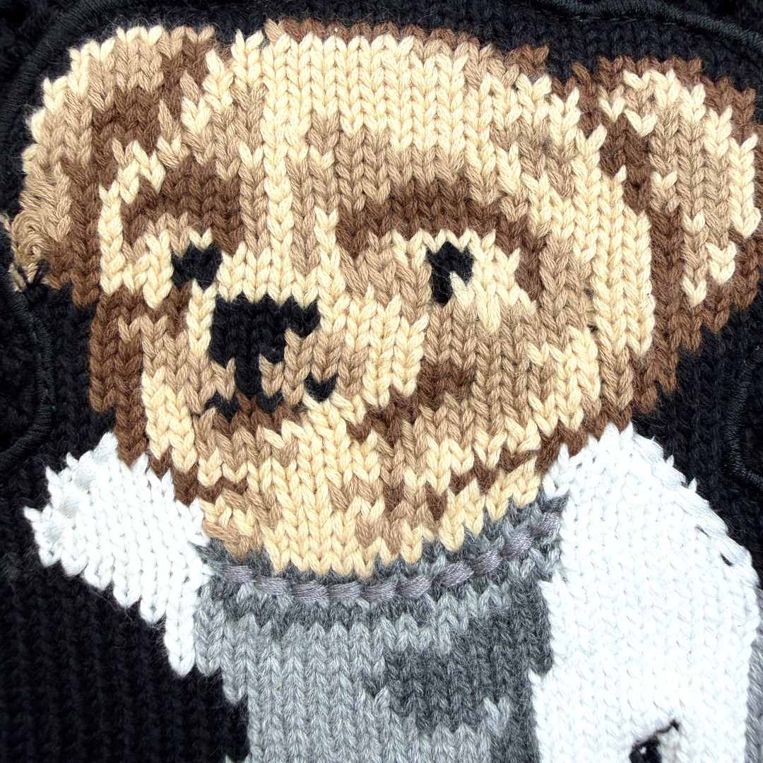 POLO RALPH LAUREN Bear Sweater Cotton Pullover Black Open Knit Women Medium NWT