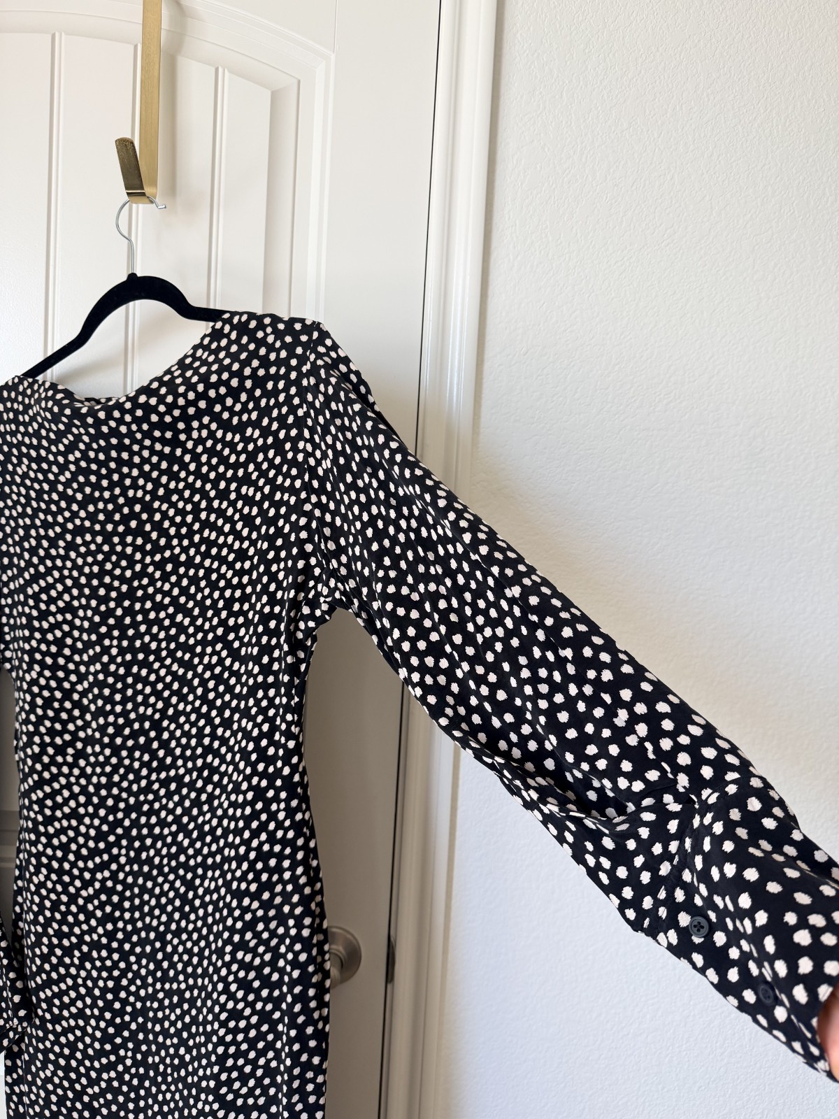 COS Women’s Black White Polka Dot Midi Dress Long Sleeve Size EU 42 US 10