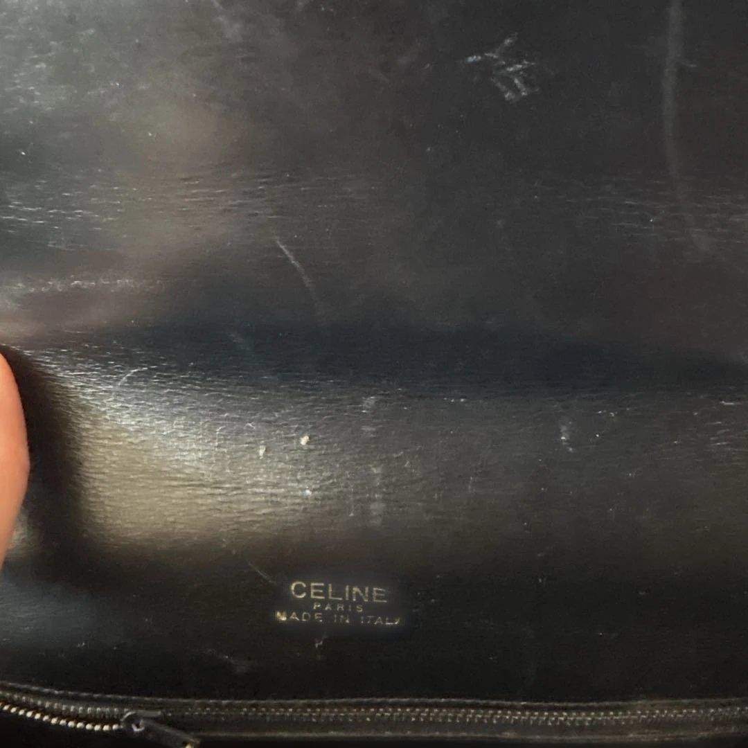Celine Vintage shoulder bag Horse Carriage Leather Black Gold Hardware flap