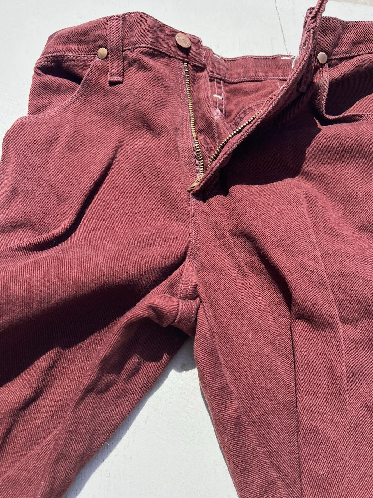 Women’s Vintage Wrangler Jeans Crimson 12MWGZ 7×34 Western USA Cowboy Rodeo