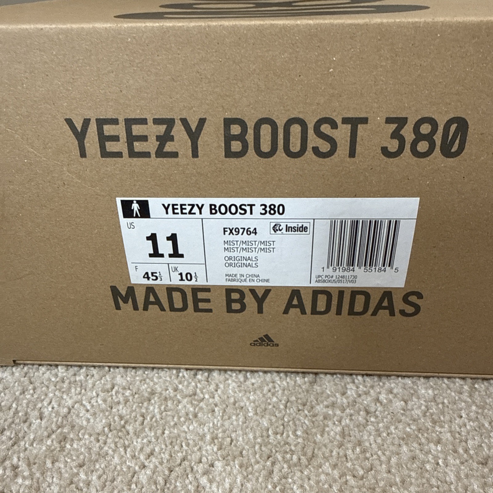 Adidas Yeezy Boost 380 Mist Non-Reflective SIZE 11 DS FX9764