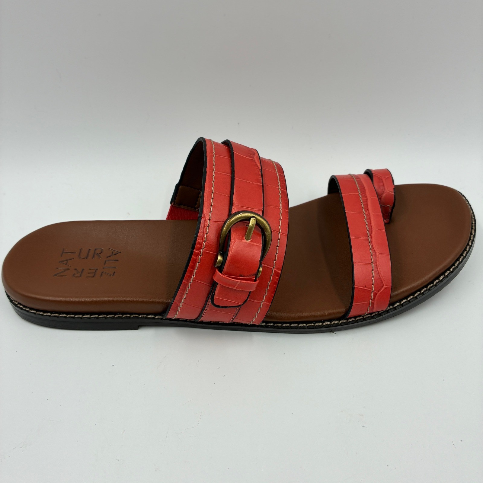 Naturalizer Karlie 9M Mango Spice Croc Leather Slides Toe Loop Sandals Women’s