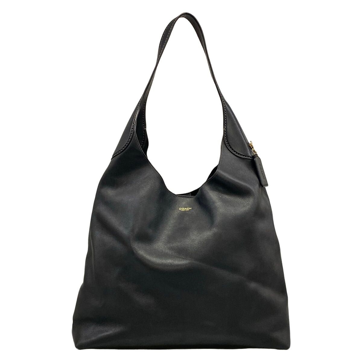 Coach Black Leather Shoulder Bag CU044 Adjustable Strap Gold Hardware Auth
