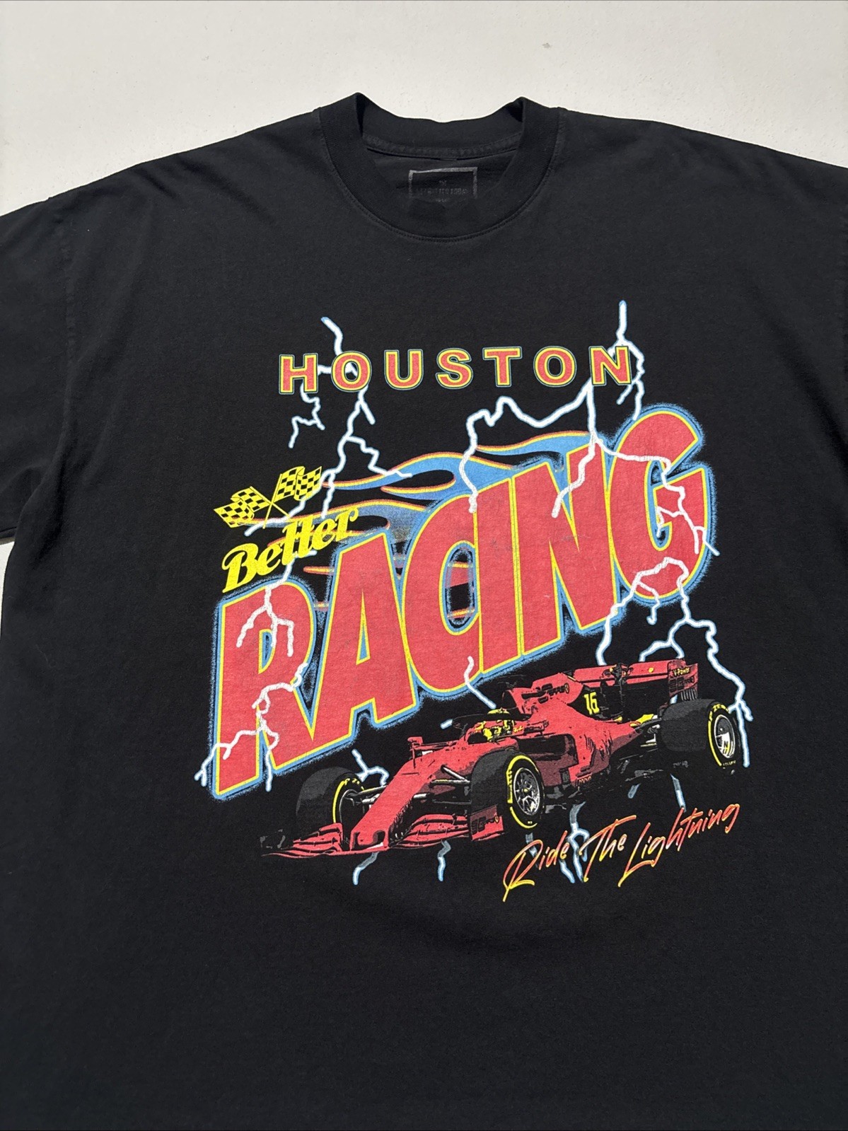 Vintage Style Houston Racing Nascar Lightning Graphic T-Shirt XL Black Y2K
