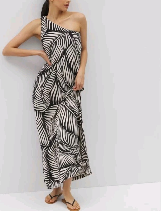 Soma One Shoulder Tank Maxi Bra Dress Black & White NWT $110 M