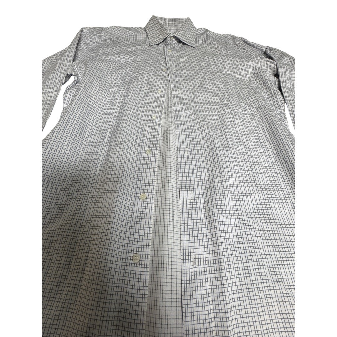 Brioni Dress Shirt Men’s 16.5 White Blue Check Luxury Cotton